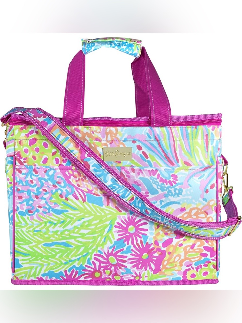 Lilly Pulitzer Colorful insulated cooler Floral Beach Tote with Hot Pink Handles - Picture 5 of 8